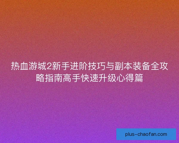 热血游城2新手进阶技巧与副本装备全攻略指南高手快速升级心得篇